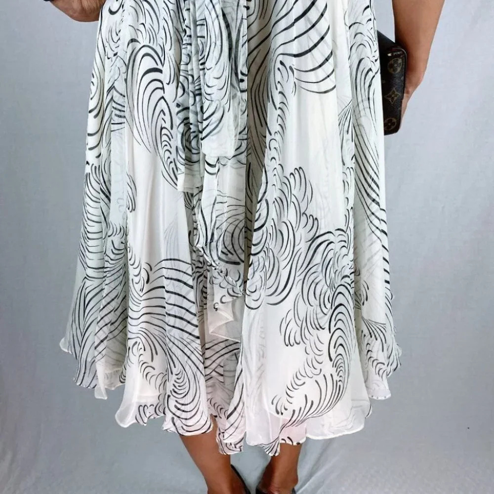 Marchesa Notte White Black Strapless Midi Dress $795 - Picture 8 of 11